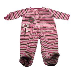 Carter's Baby Girl One Piece Pajamas 9M Striped Floral Snap Closure Long Sleeves